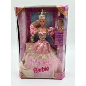 NRFB Vintage 1997 Rapunzel Barbie Doll #17646 Long Blonde Hair Pink Dress/Gown